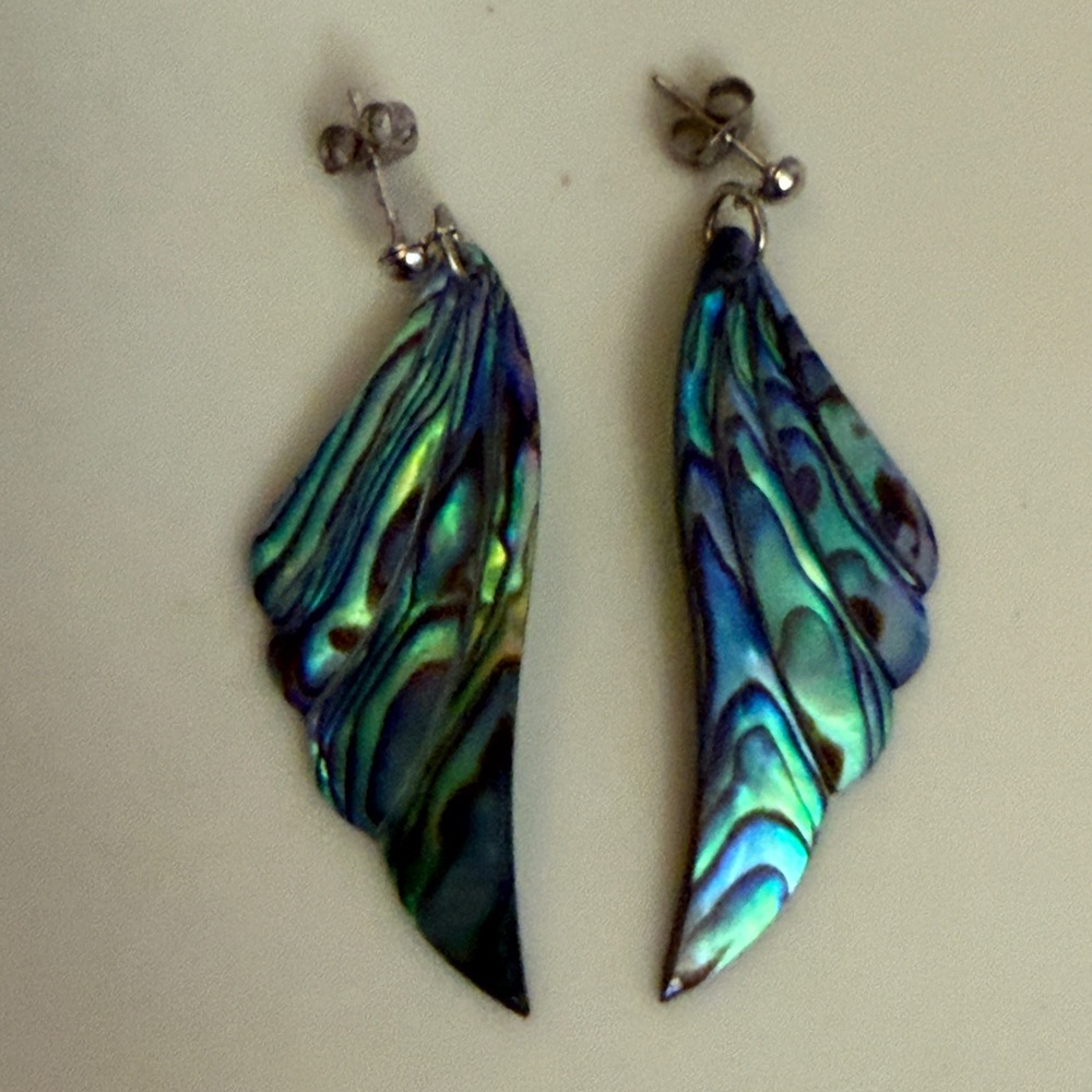 Iridescent Wing Earrings in Blue and Green